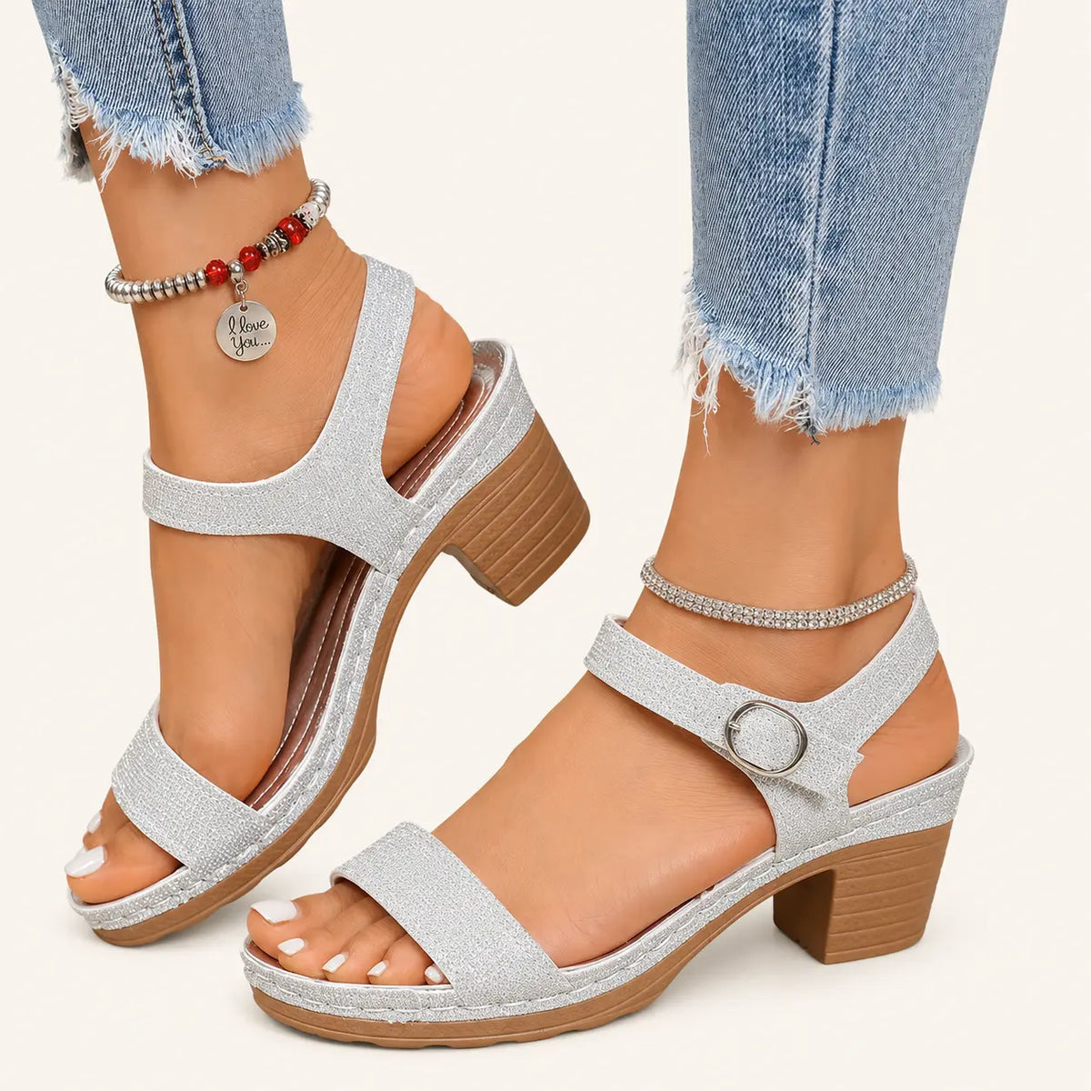 Open Toe Buckle Chunky Heel Sandals